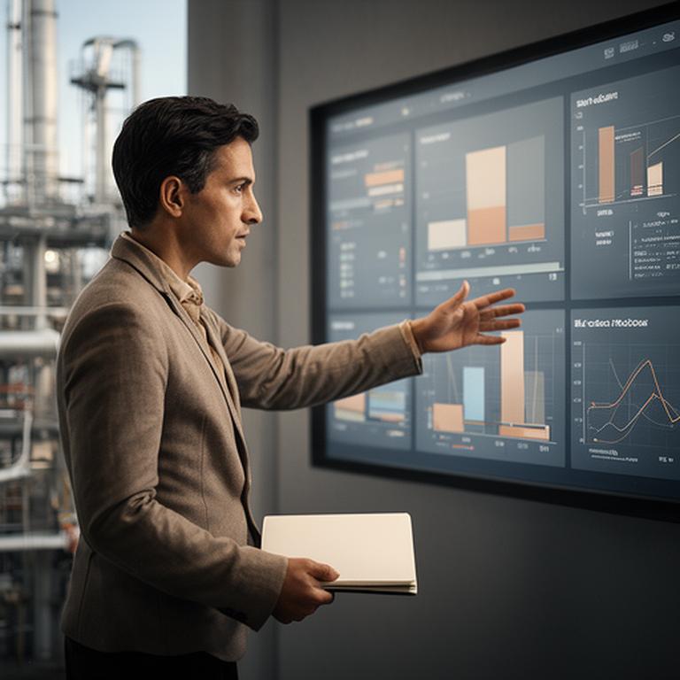 Operations manager examining a resource performance dashboard during a site review